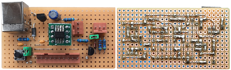 photo of the C011 SO8 module on Veroboard PCB