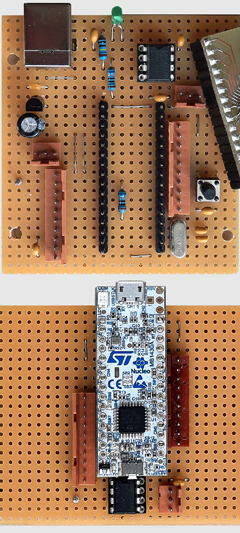 photo of assembled PCB and Veroboard